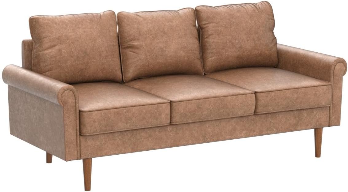 Mid-Century Sofa 74" Suede Fabric 3-Seat Couch with Solid Wooden Frame