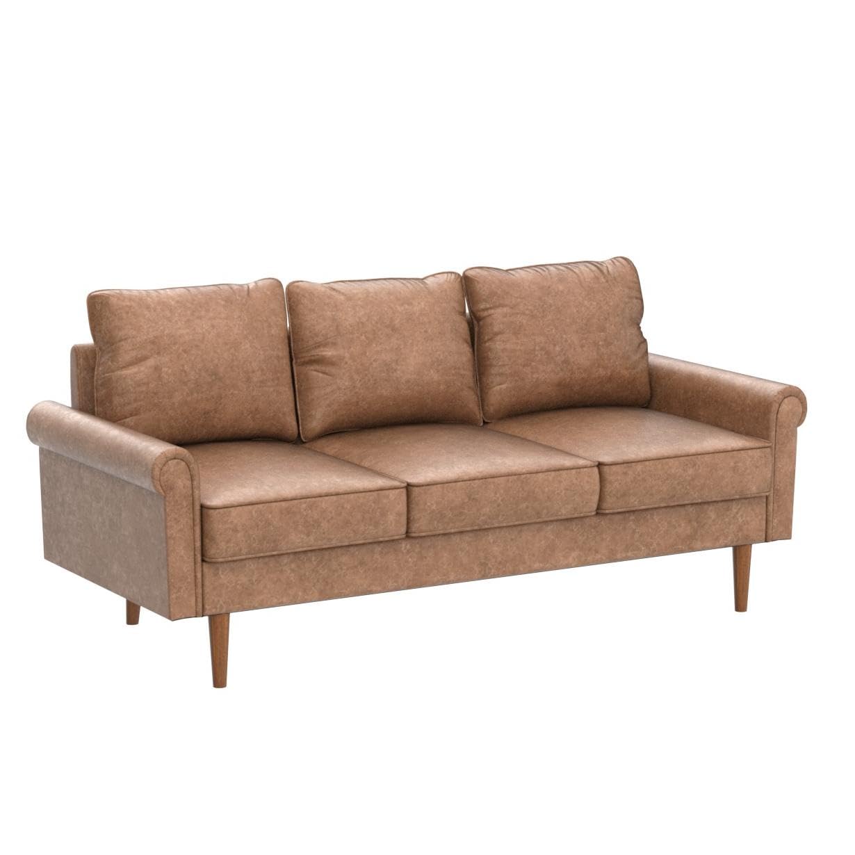 Mid-Century Sofa 74" Suede Fabric 3-Seat Couch with Solid Wooden Frame