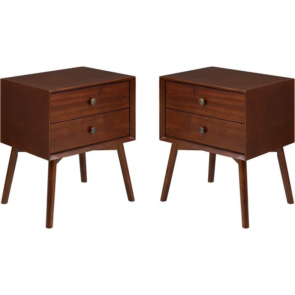 Ellwood Mid-Century Modern 2-Piece Solid Wood 2-Drawer Nightstand Set, 2 Pack
