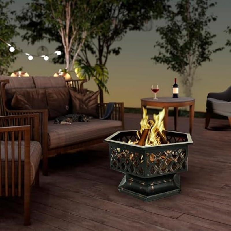 22in Iron Hexagonal red Copper firewood Brazier