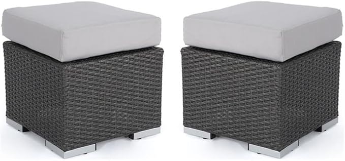 Noble House Santa Rosa 16" Grey Wicker Ottoman Seat w/Silver Cushion (Set of 2)