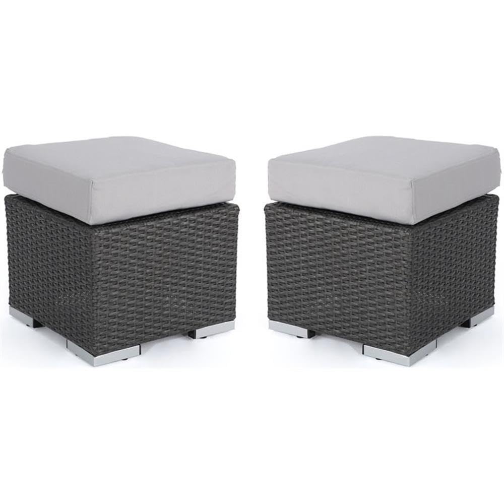 Noble House Santa Rosa 16" Grey Wicker Ottoman Seat w/Silver Cushion (Set of 2)