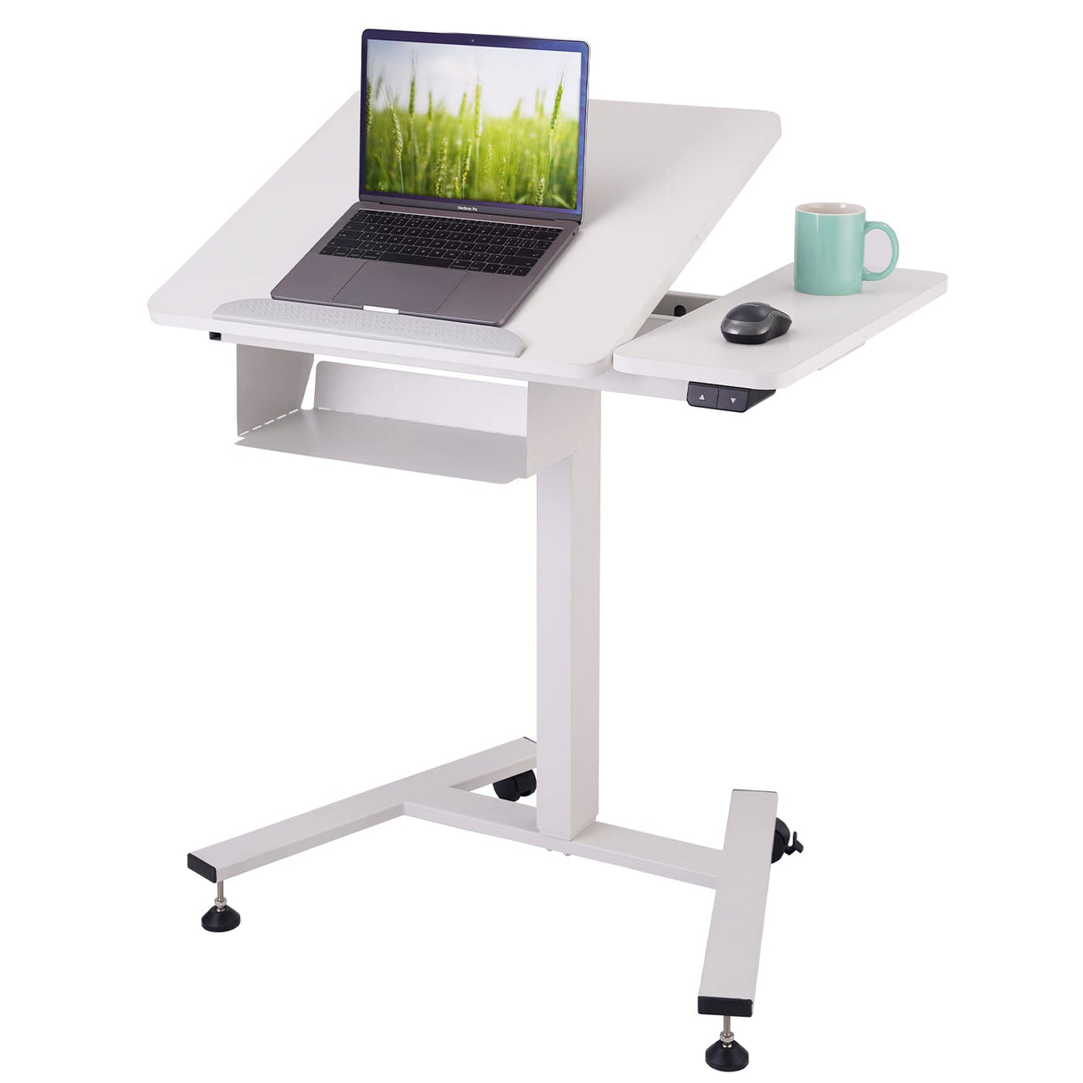 Electric Height Adjustable Standing Laptop Study Desk with Tilting Board and Wheels for Home Office