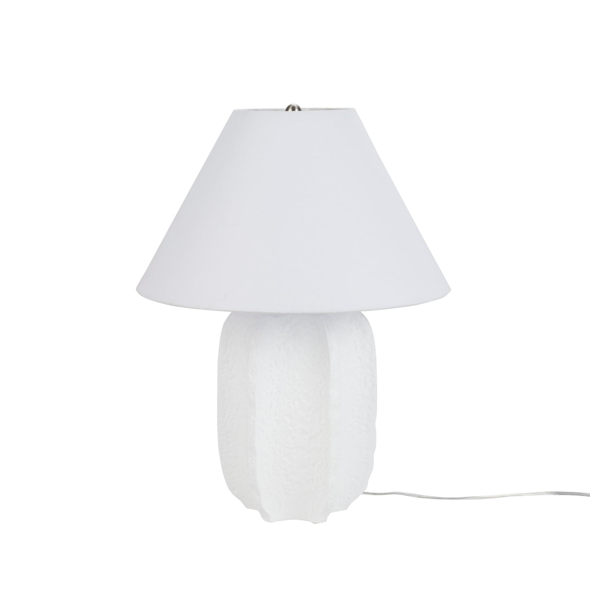25" White Textured Ceramic Plaster Table Lamp for Bedroom, Living Room