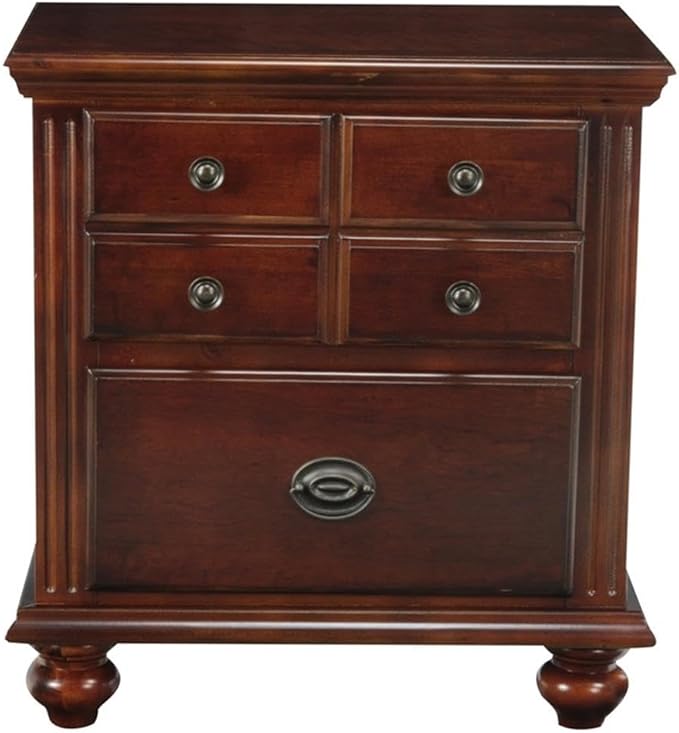 2-Drawer Transitional Solid Wood Nightstand in Cherry