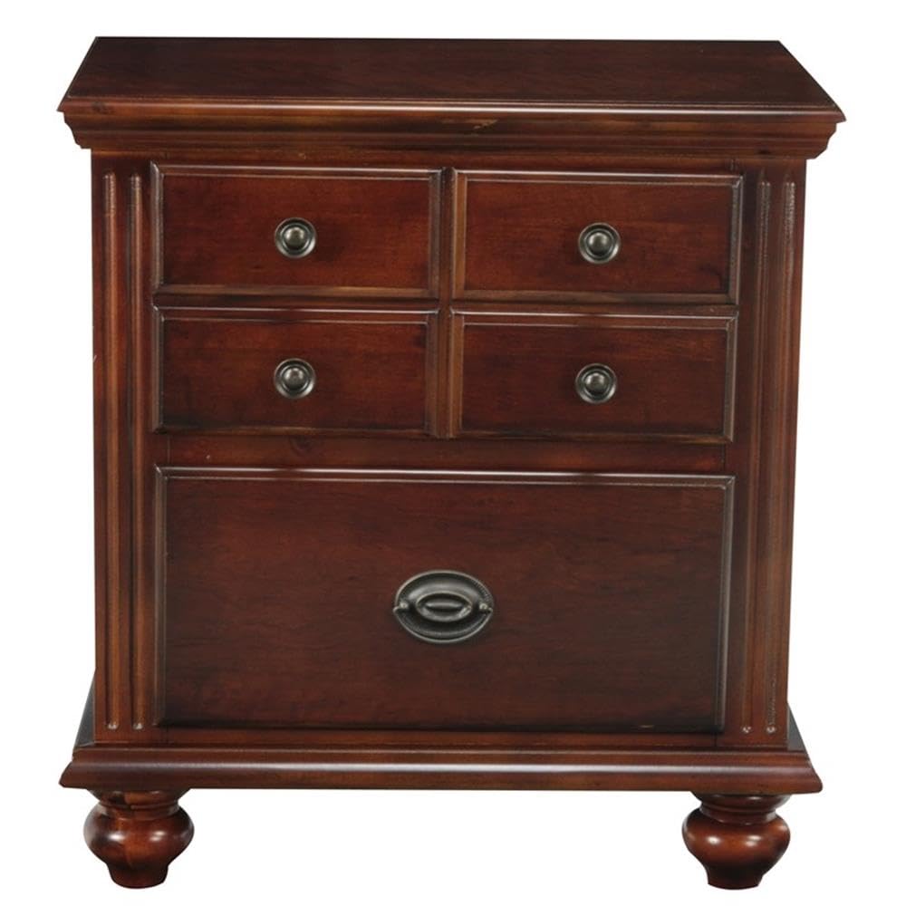 2-Drawer Transitional Solid Wood Nightstand in Cherry