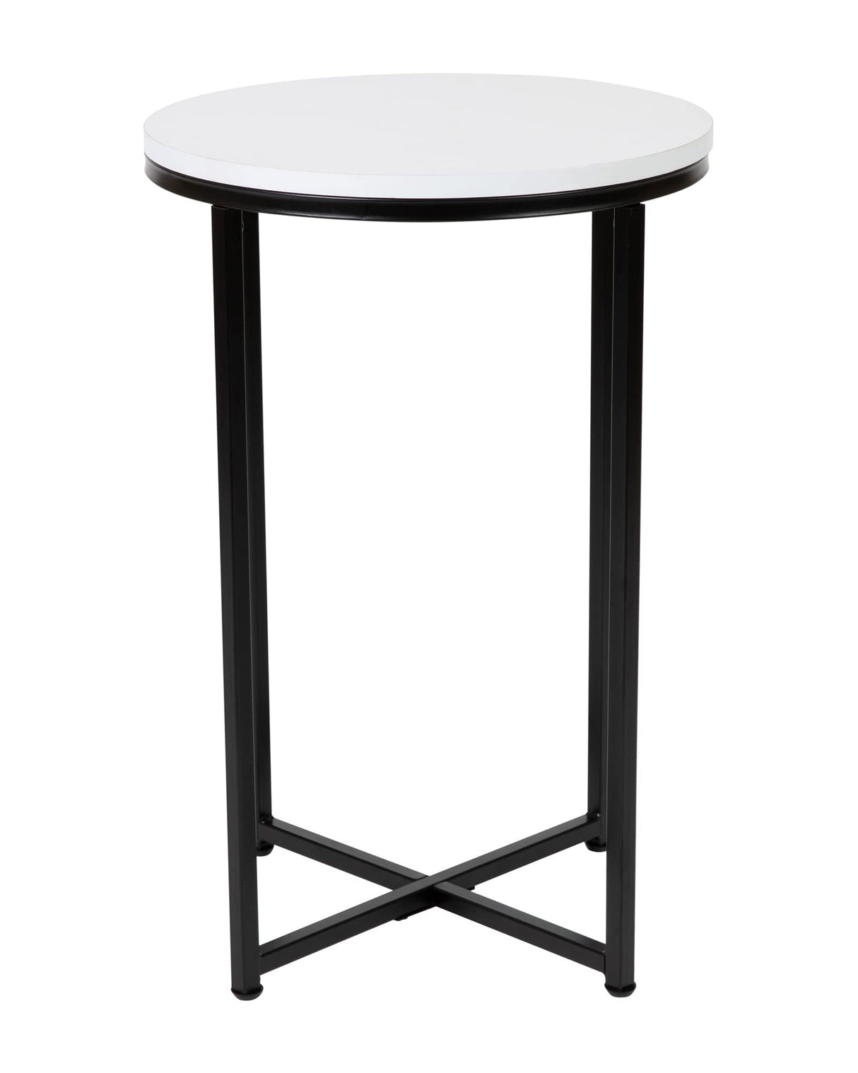 Hampstead Collection End Table - Modern White Finish End Table - Crisscross Matte Black Frame