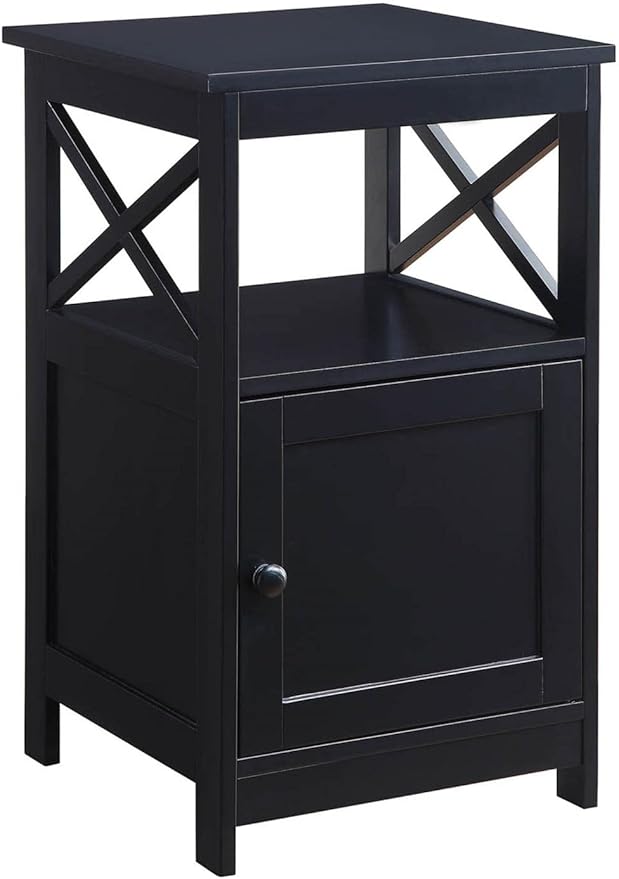 Oxford End Table with Storage Cabinet and Shelf, Cherry/Black