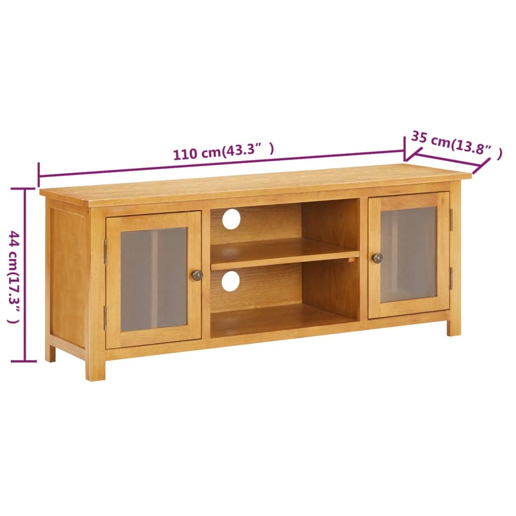 TV Stand - Durable Solid Oak Wood TV Cabinet with Doors and Open Compartments for Storage