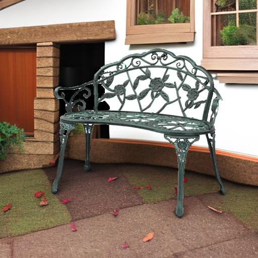 38.5" Patio Park Garden Outdoor Metal Rose Bench