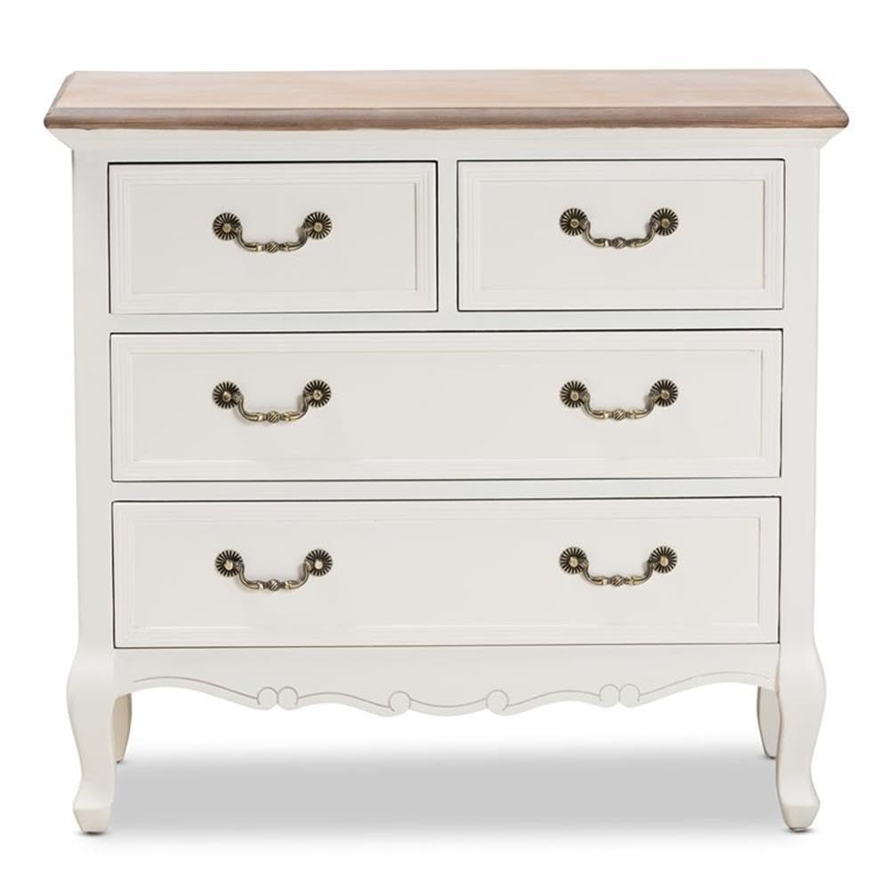 Amalie Antique French Country Cottage Two-Tone White and Oak Finished