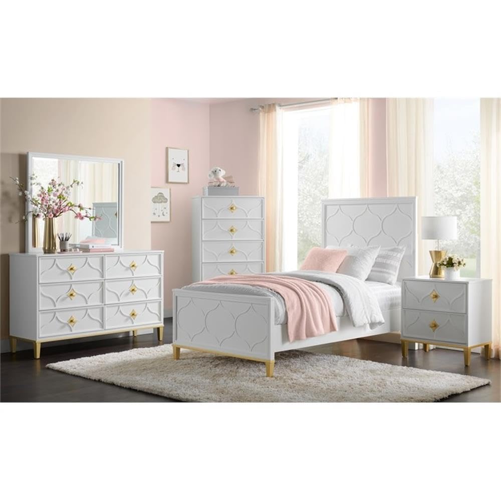 Emma 2 Drawer White and Gold Nightstand