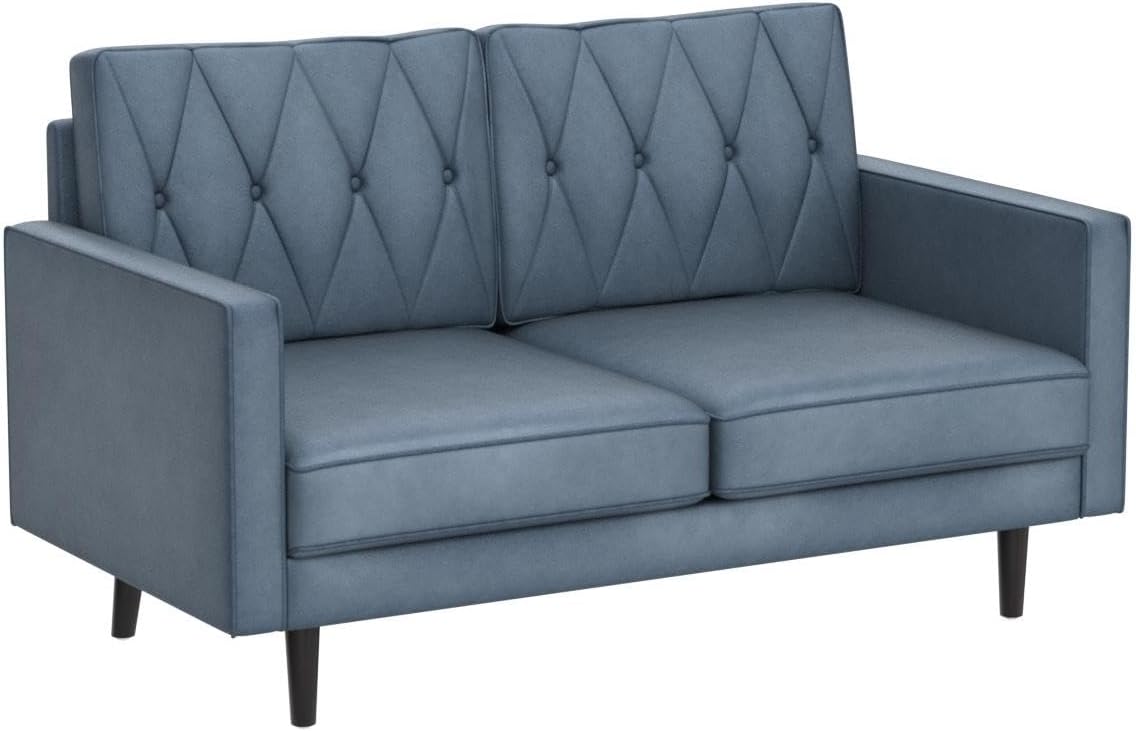 Furniture Velvet Loveseat, Button Tufted and Soft Fabric Upholstered Mid Century Modern Couch for Living Room