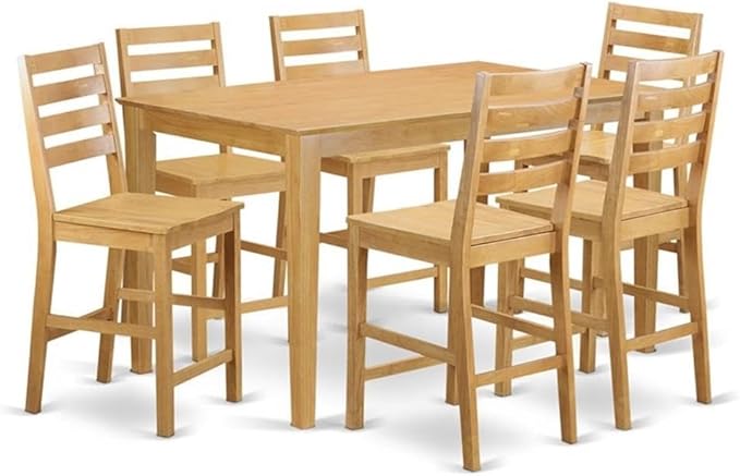 CACF7H-OAK-C 7 Piece Kitchen Counter Set Consist of a Rectangle Dining Table and 6