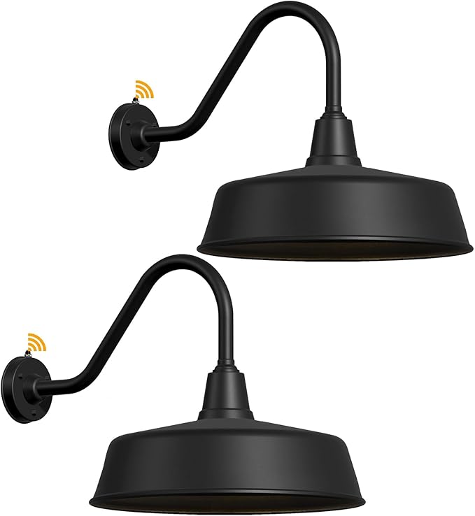 15" Large Outdoor Barn Light, Dusk to Dawn Gooseneck Light in Galvanized Steel/Outdoor