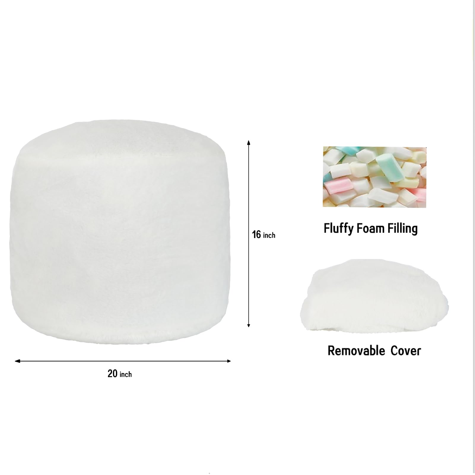 Round Stuffed Pouf Ottoman, Long Faux Fur Poufs with Foam Chunk Filling