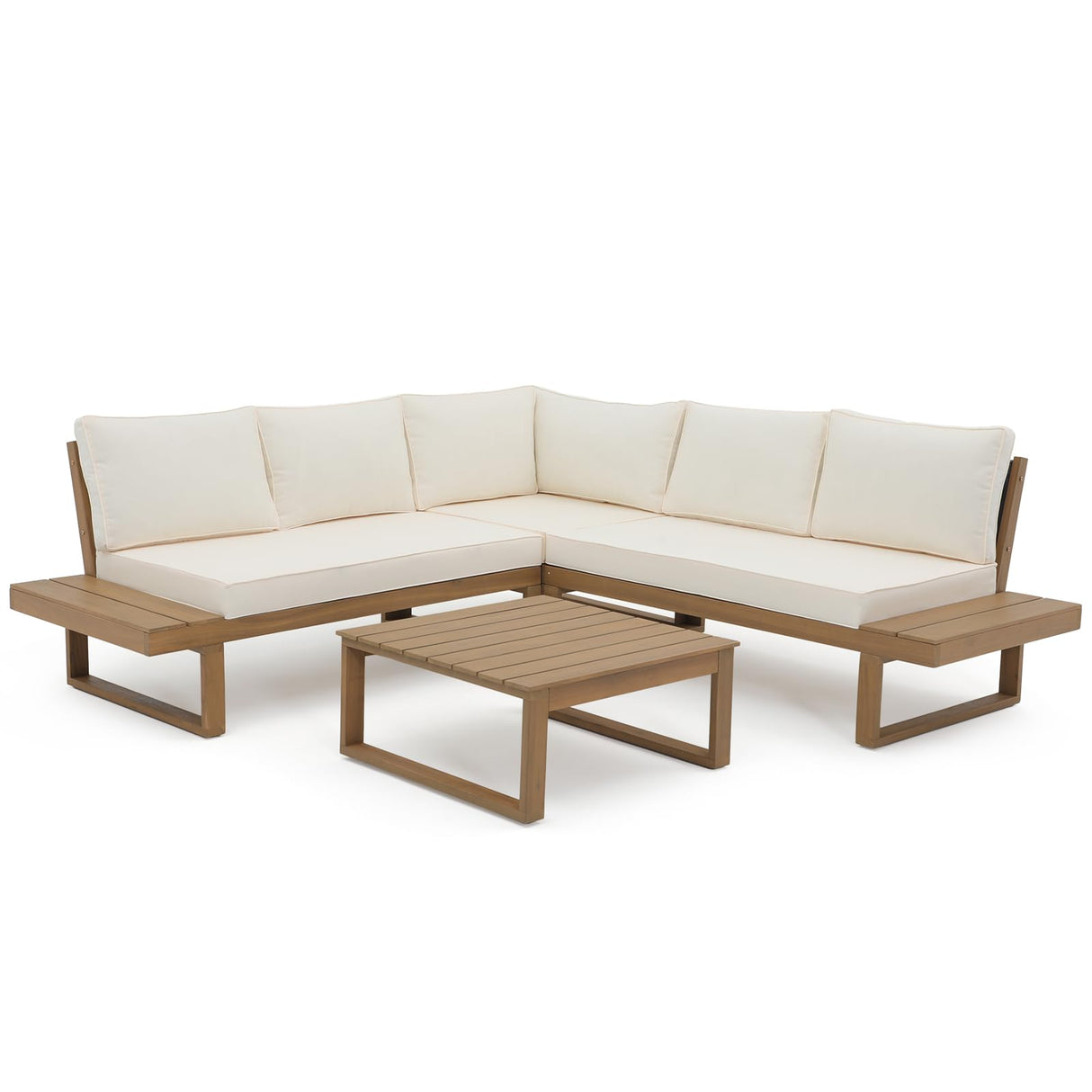 4 Piece Acacia Wood Patio Furniture L-Shaped Outdoor Sectional Sofa Set