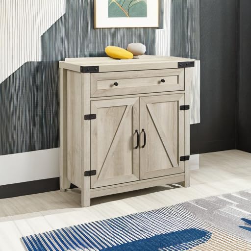 Cass Modern Farmhouse Double Barn Door Accent Cabinet, 30 Inch, White Oak