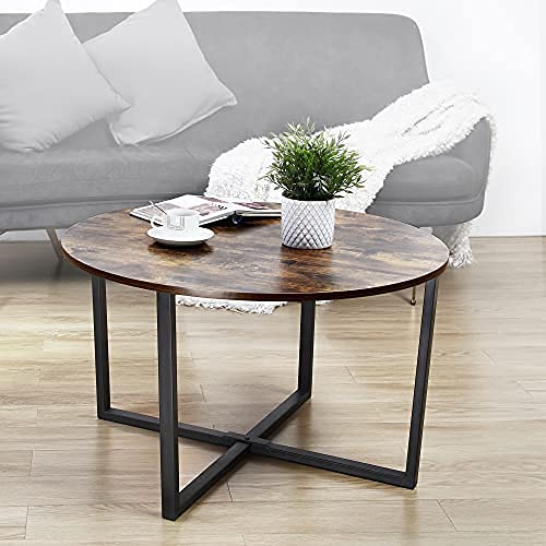 Round Coffee Table, Vintage Style Sofa Table Durable Metal Frame Cocktail Table