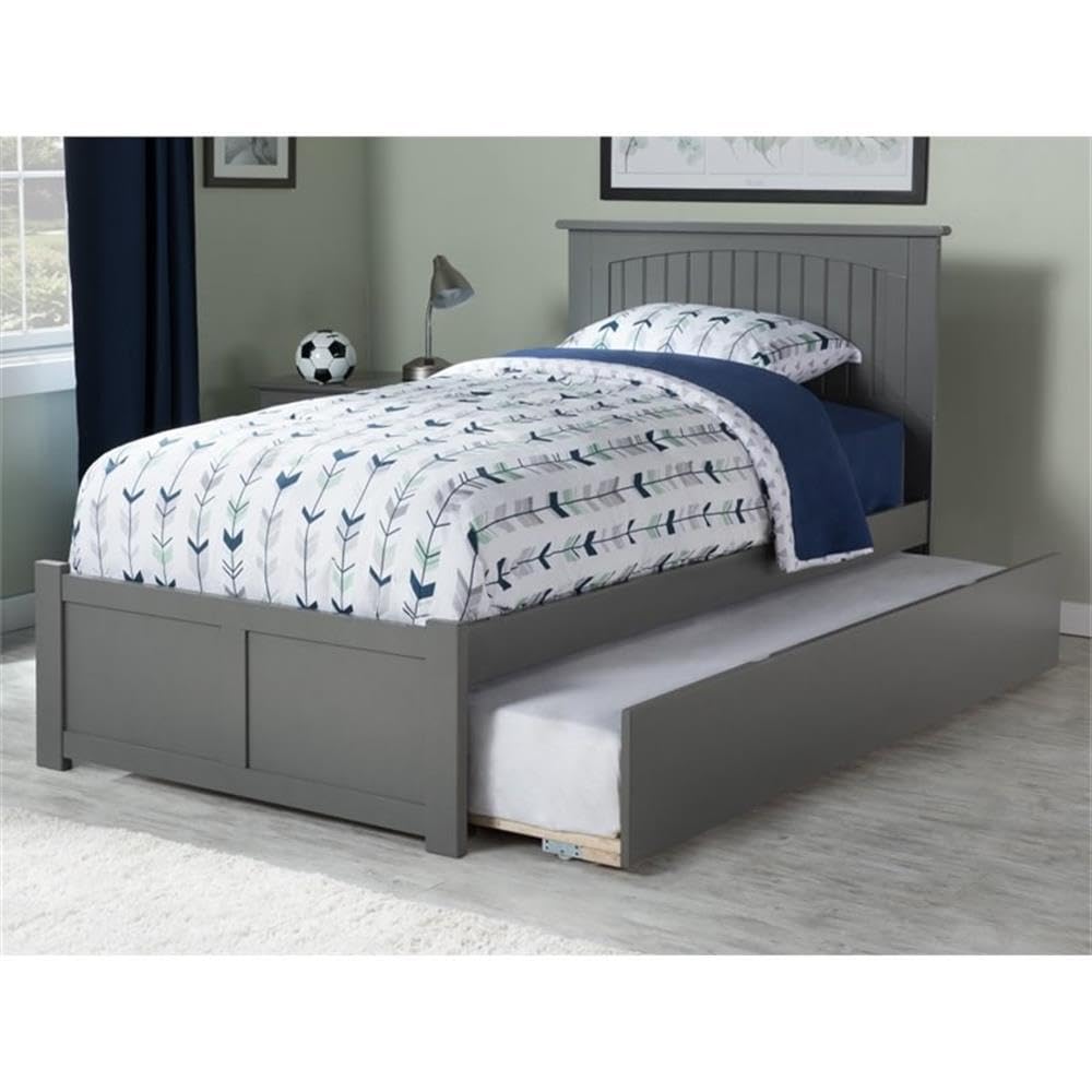BOWERY HILL Twin XL Solid Wood Bed with Twin XL Trundle in Grey
