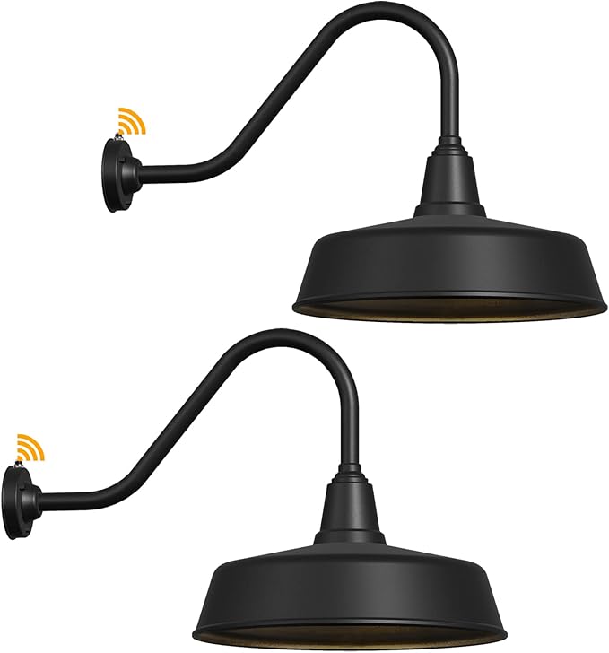 15" Large Outdoor Barn Light, Dusk to Dawn Gooseneck Light in Galvanized Steel/Outdoor