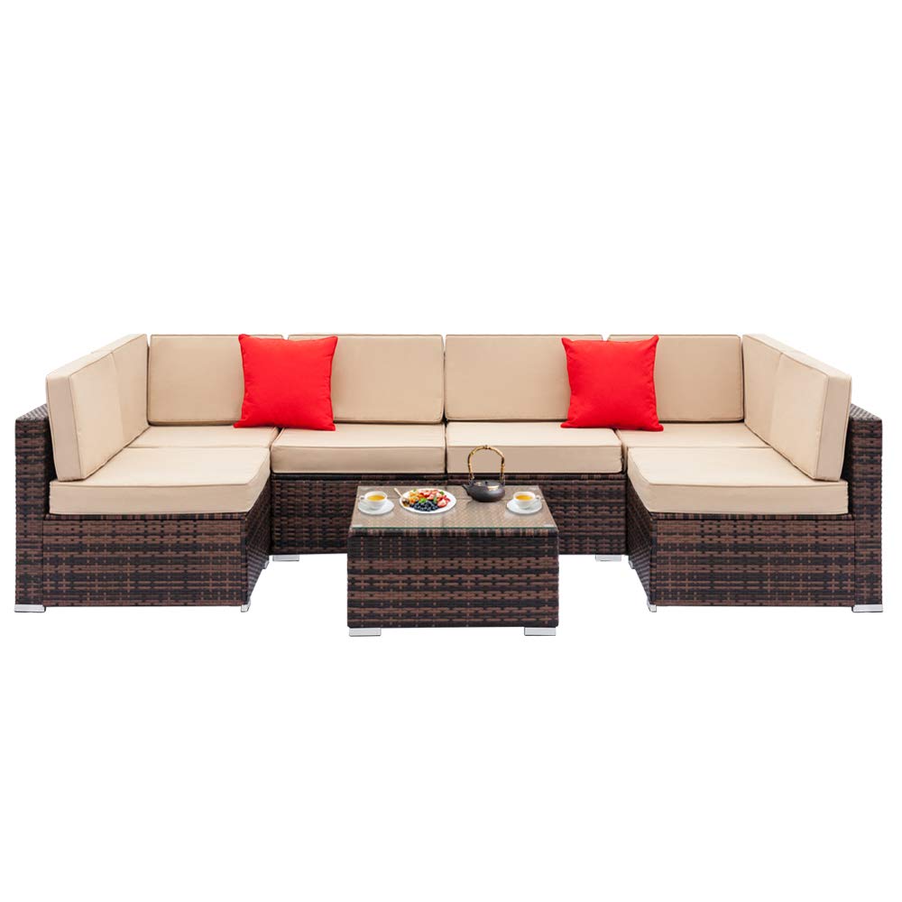 7 Piece Outdoor Patio Furniture Set Wicker, Outdoor Sectional Sofa Set, Patio Conversation