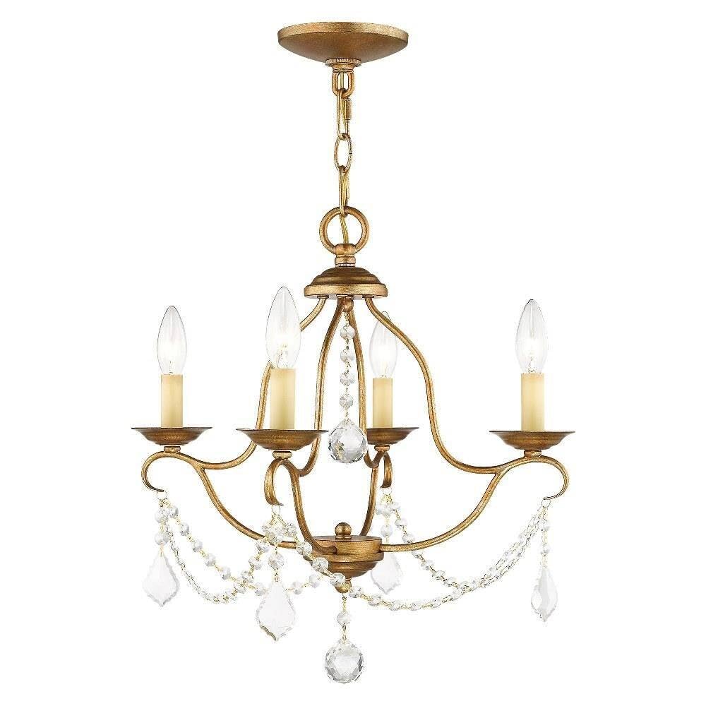Lighting 6424-48 Chesterfield 4 Light Mini Chandelier, Antique Gold Leaf