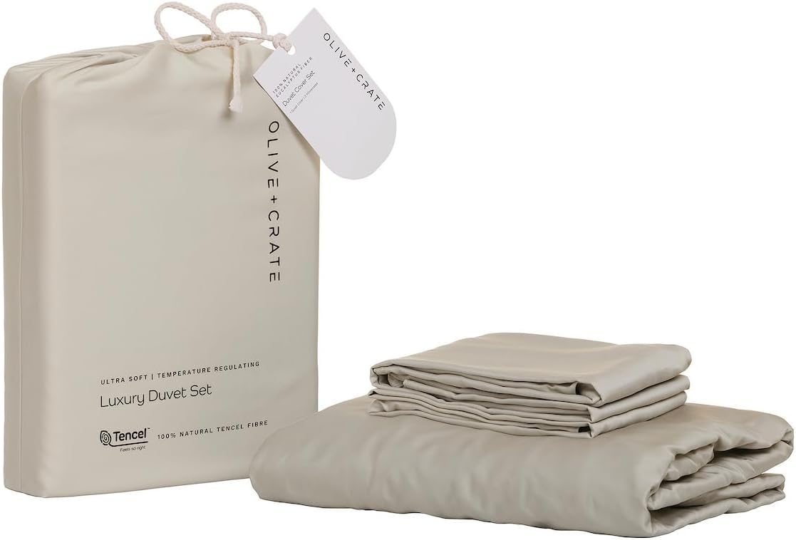 Luxury 100% Lyocell Eucalyptus Duvet Cover Set King Size, Tencel 3PC Vegan Bedding Set