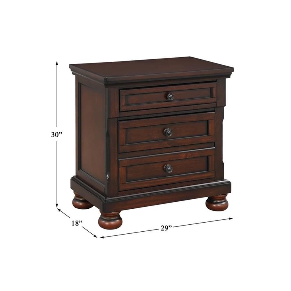 Traditional 3-Drawers Wood Bedside Nightstand in Brown Cherry