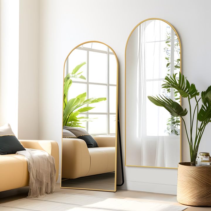 Arched Full Length Mirror with Stand, Gold Mirror