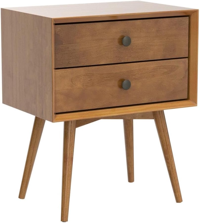 Walker Edison Ella Mid-Century Modern 2-Piece 2-Drawer Solid Wood Nightstand Set, 2 Pack, Caramel