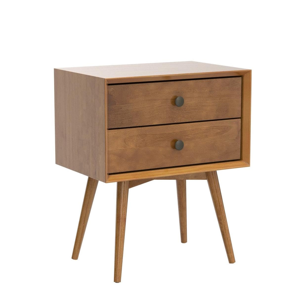 Walker Edison Ella Mid-Century Modern 2-Piece 2-Drawer Solid Wood Nightstand Set, 2 Pack, Caramel