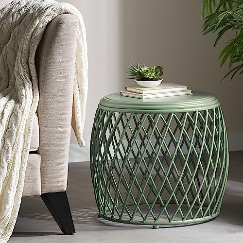 Alamera Outdoor Lattice Iron Side Table, 19", Matte Green