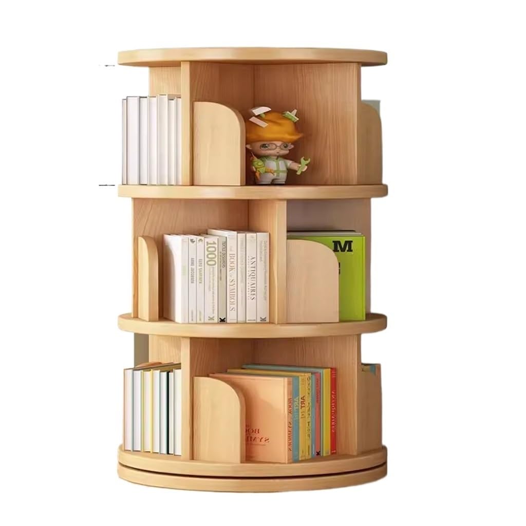 Rotating Bookshelf Tower 3 Tier, 360° Rotating Bookcase, Round Kid Book Shelf