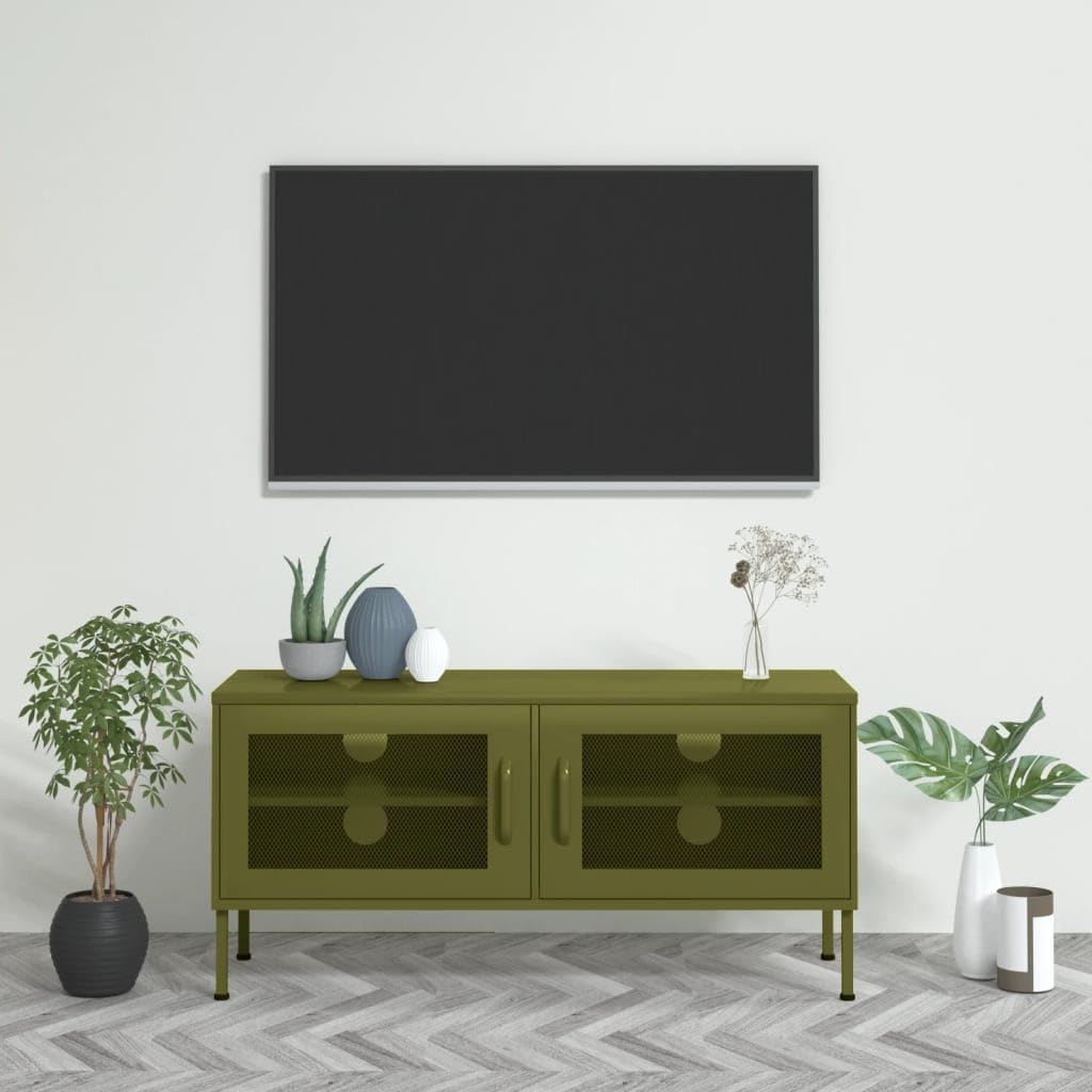 Steel TV Stand with Adjustable Levelers, Olive Green, 41.3"x13.8"x19.7"