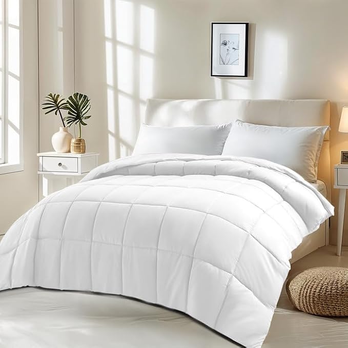 Reversible White Comforter Twin Size, Braided Design, Pretty Box Pattern | All Seasons Machine