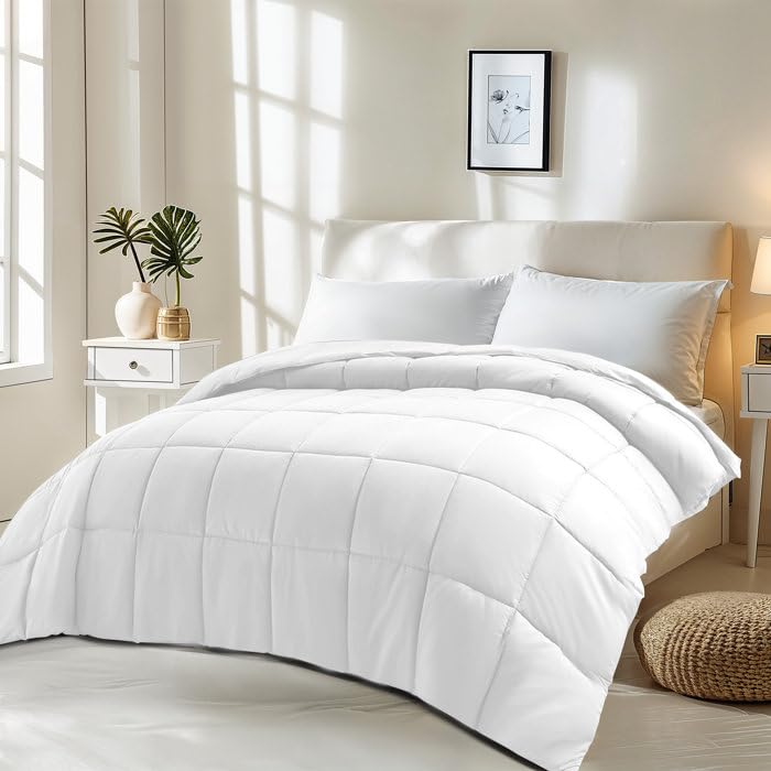 Reversible White Comforter Twin Size, Braided Design, Pretty Box Pattern | All Seasons Machine
