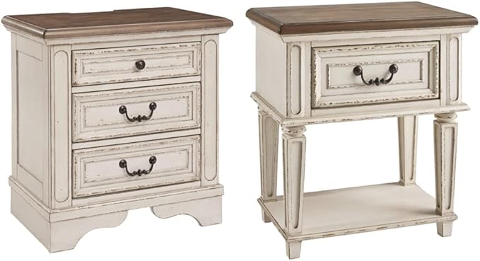 Realyn French Country 3 Drawer Nightstand, Chipped White & Realyn Traditional Cottage