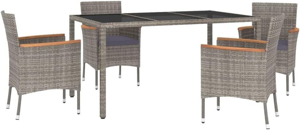 Outdoor Dining with 5 Piece Patio Dining Set, Comfortable Cushions, Durable Rattan, Gray