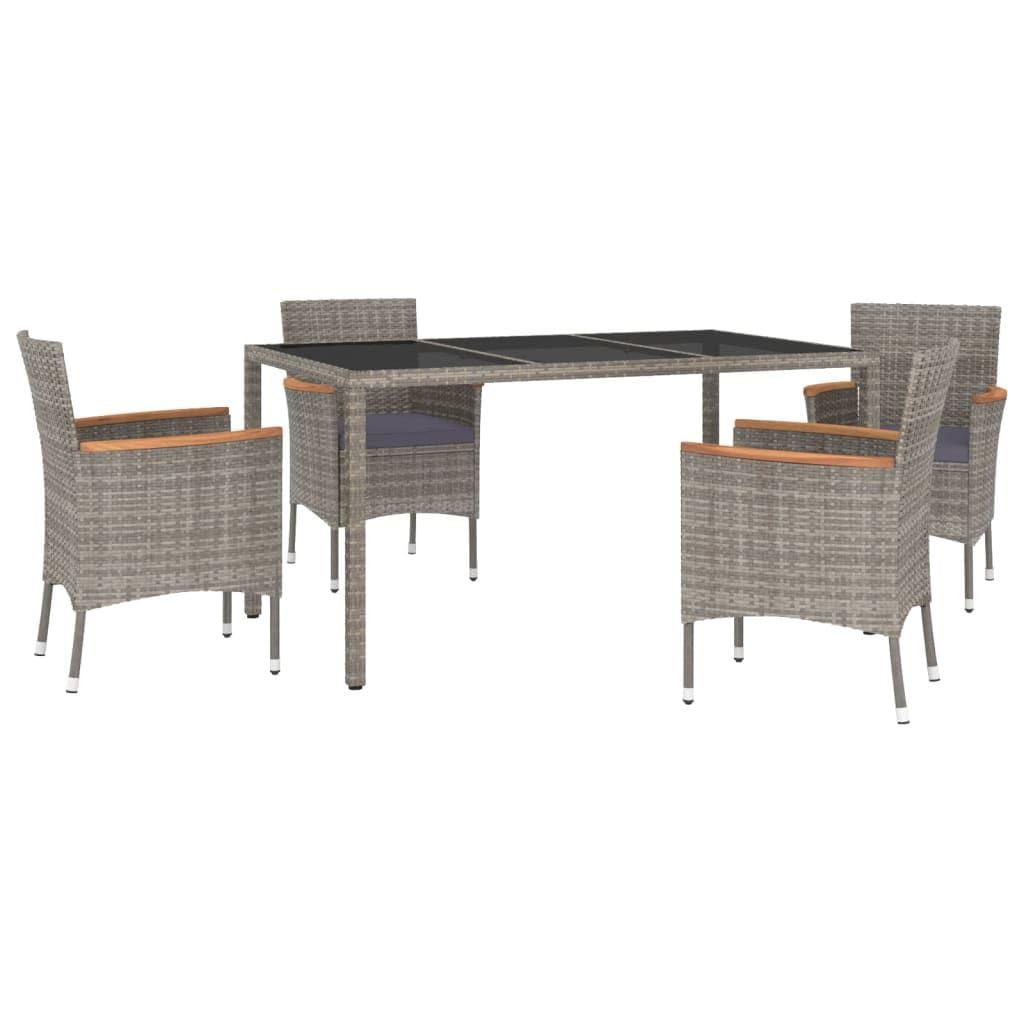 Outdoor Dining with 5 Piece Patio Dining Set, Comfortable Cushions, Durable Rattan, Gray