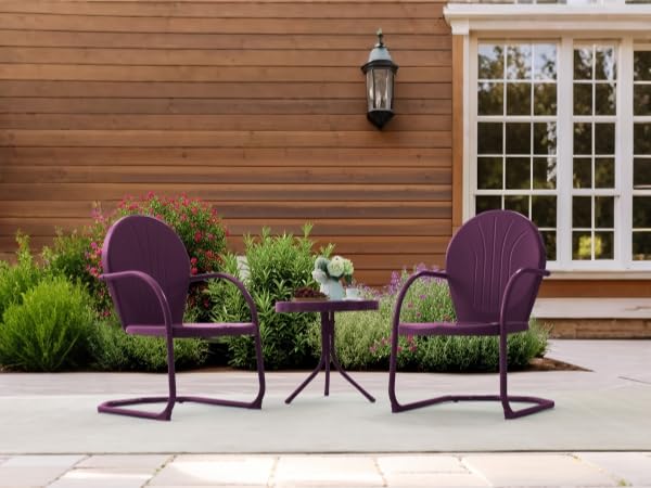 Retro Metal Patio Bistro Set - 3-Piece Outdoor Conversation Set with Spring Motion Chairs