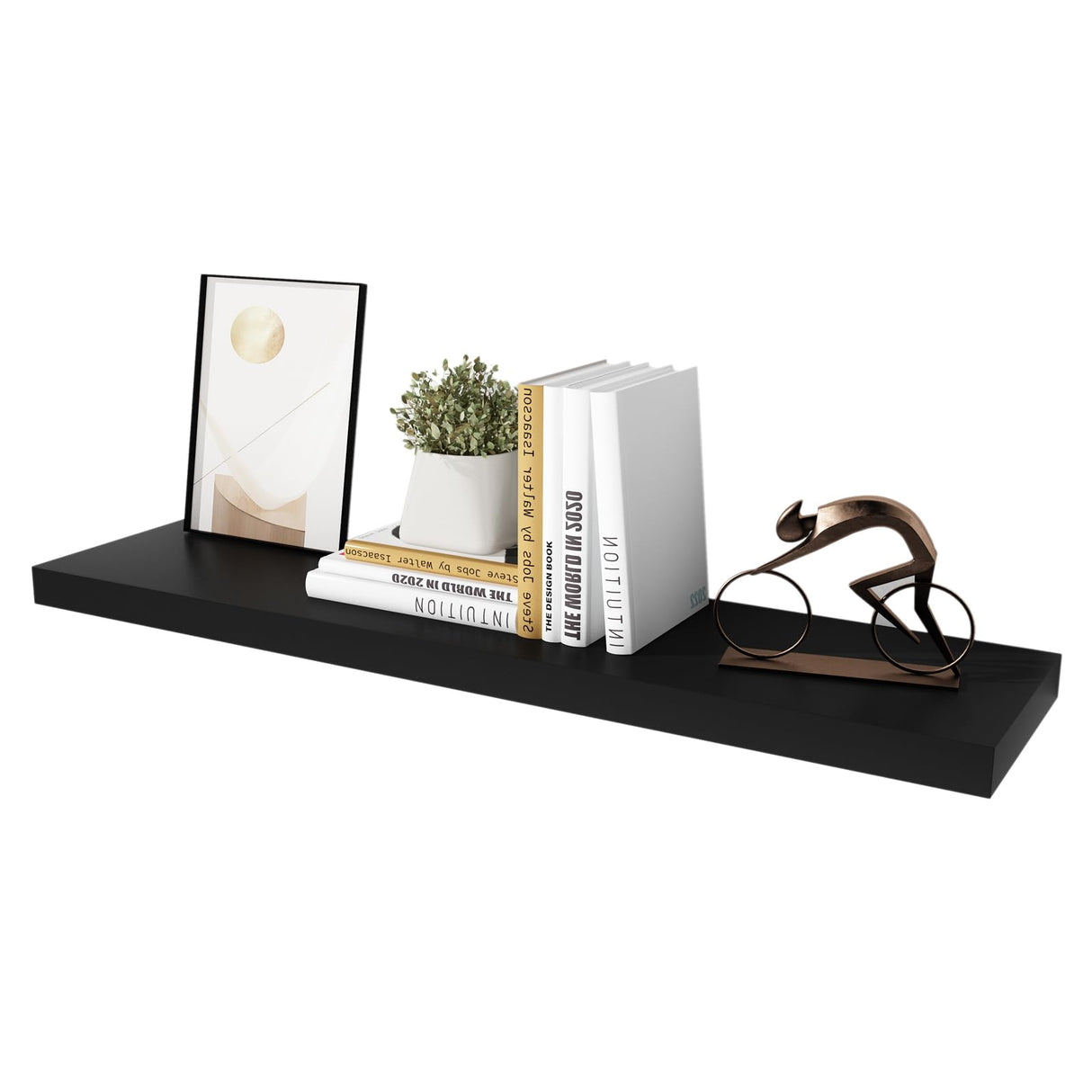 WELLAND 12" Deep Black Floating Shelves, Floating Wall Shelf, 47.24" L x 11.81" D x 2" T, Deeper Than Others, Black