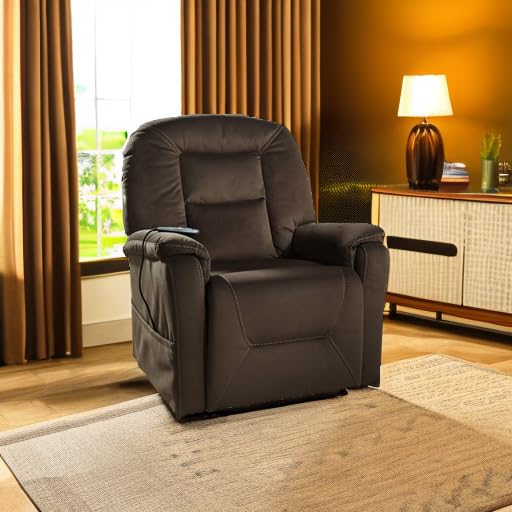 Signature Design by Ashley Samir Power Lift Recliner for Elderly with Heated & Massage Seat, Brown