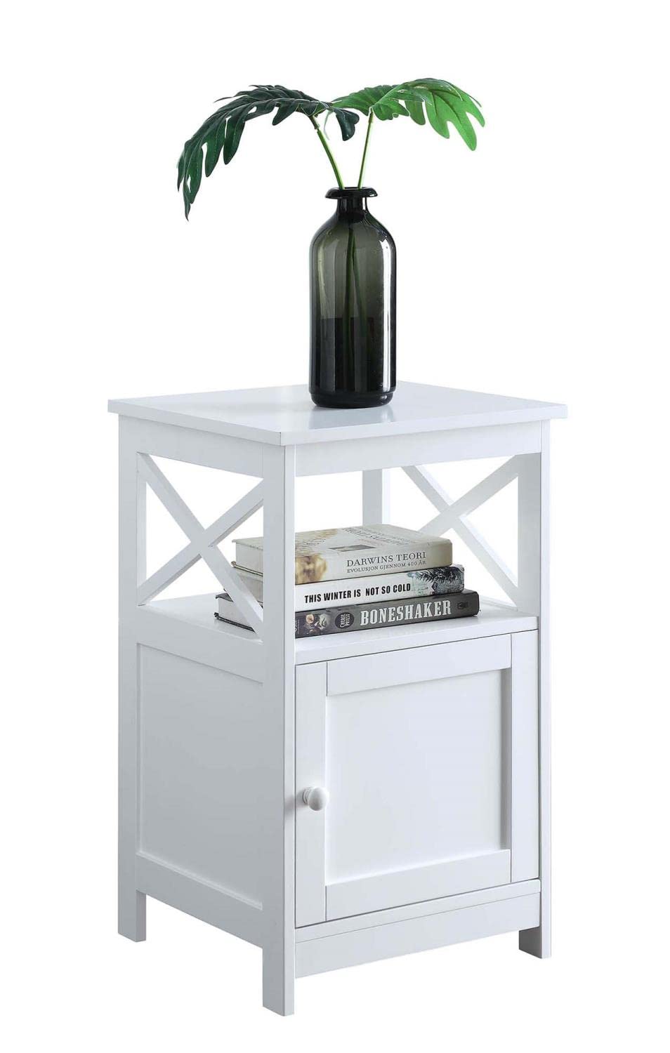Oxford End Table with Storage Cabinet and Shelf, White
