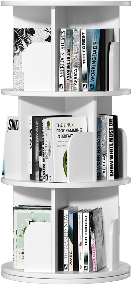 Rotating Bookshelf, Revolving Bookcase 360 Display Round Bookshelf Narrow Swivel Corner Book Shelf