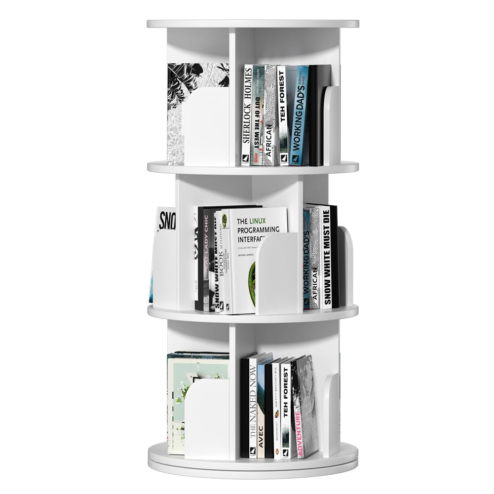 Rotating Bookshelf, Revolving Bookcase 360 Display Round Bookshelf Narrow Swivel Corner Book Shelf