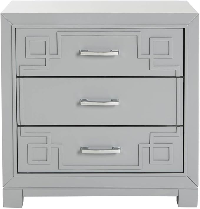 Raina Three Drawer Greek Key Night Stand, 0, Navy