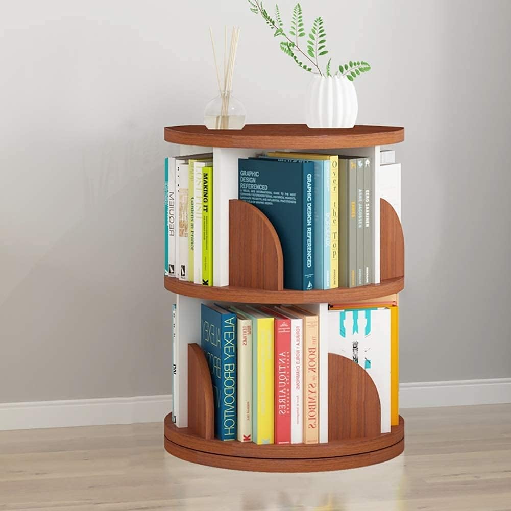 Bookshelf 2-Tier Rotating, Small Desktop Storage Rack/Books Display Stand for Kids
