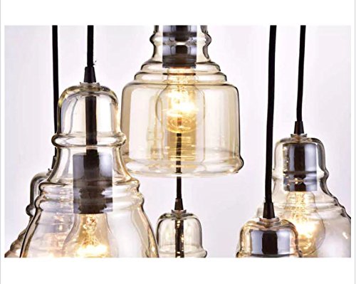 Jojospring Mariana Antique Black Cognac Glass 6-Light Cluster Pendant Chandelier with Round Base