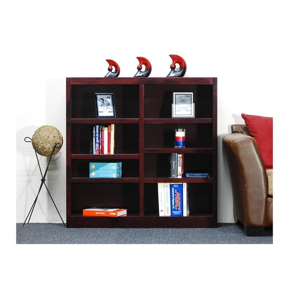 Traditional 48" Tall 8-Shelf Double Wide Wood Bookcase in Cherry